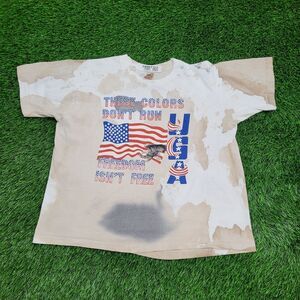 Vintage American Patriotic Shirt Womens XL 23x23 Boxy Beige